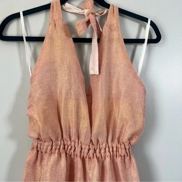 NWT Lemlem Tila Woven Halter Neck Midi Sundress Metallic Rose Shimmer XS - Picture 8 of 11